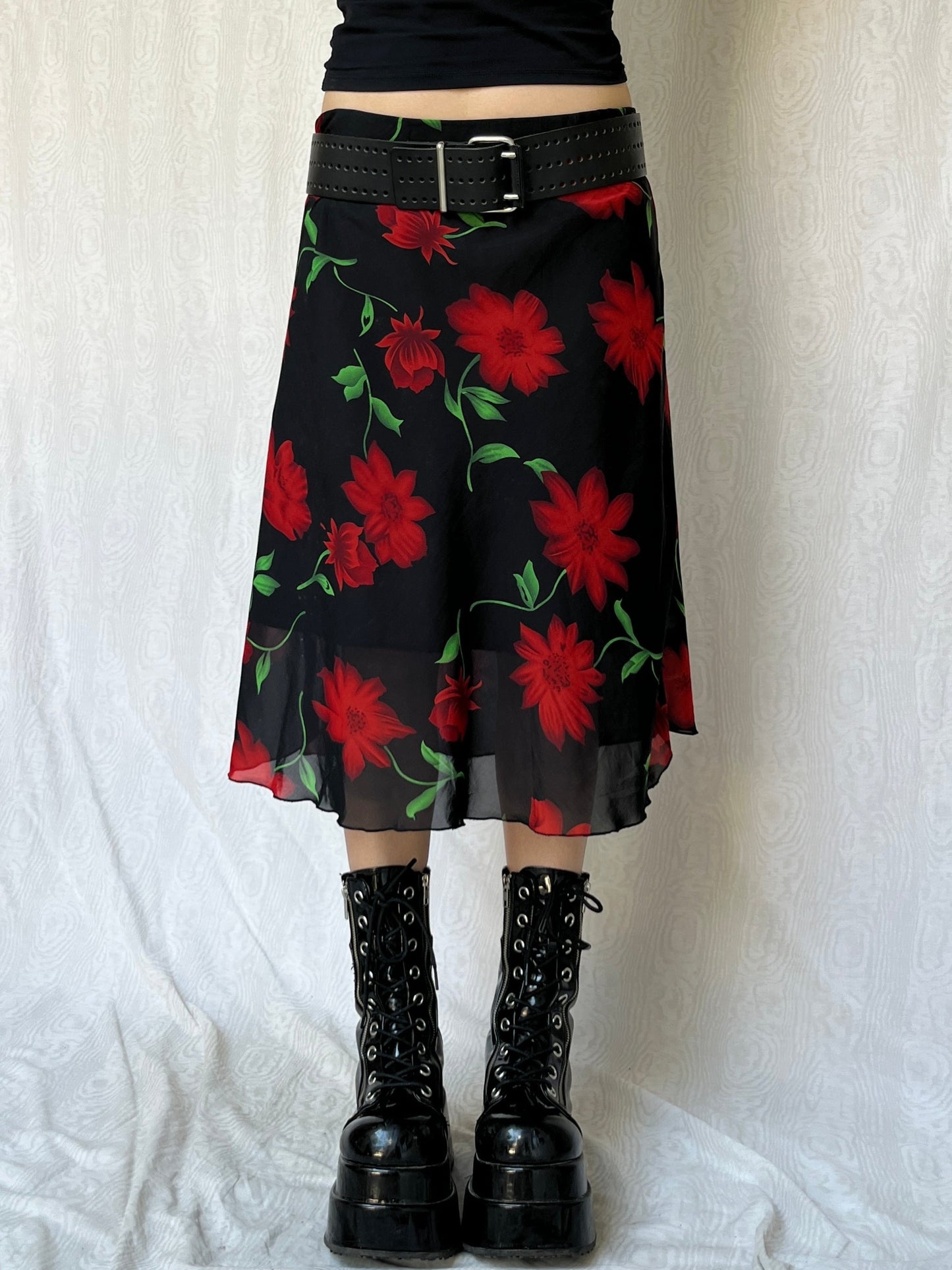 Vintage 90s Grunge Fairy Floral Midi Skirt (S/M)