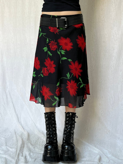 Vintage 90s Grunge Fairy Floral Midi Skirt (S/M)