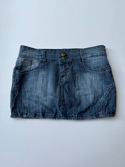 Vintage 00s Downtown Balloon Denim Mini Skirt (S)