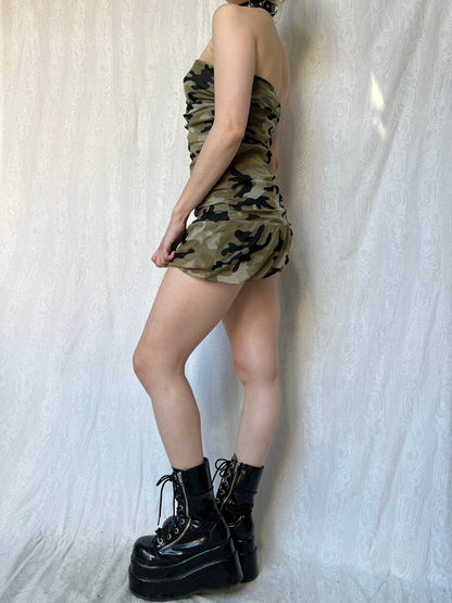 Vintage 00s Clubwear Camo Mini Dress (S)