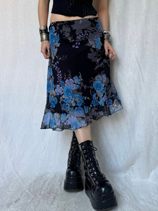 Vintage 90s Fairy Grunge Floral Midi Skirt (M)