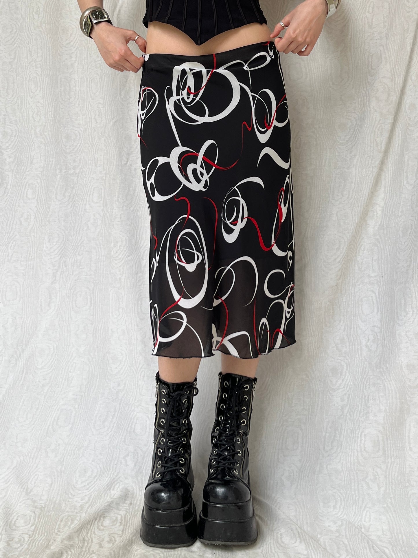 Vintage 90s Eclectic Grunge Graphic Midi Skirt (S/M)