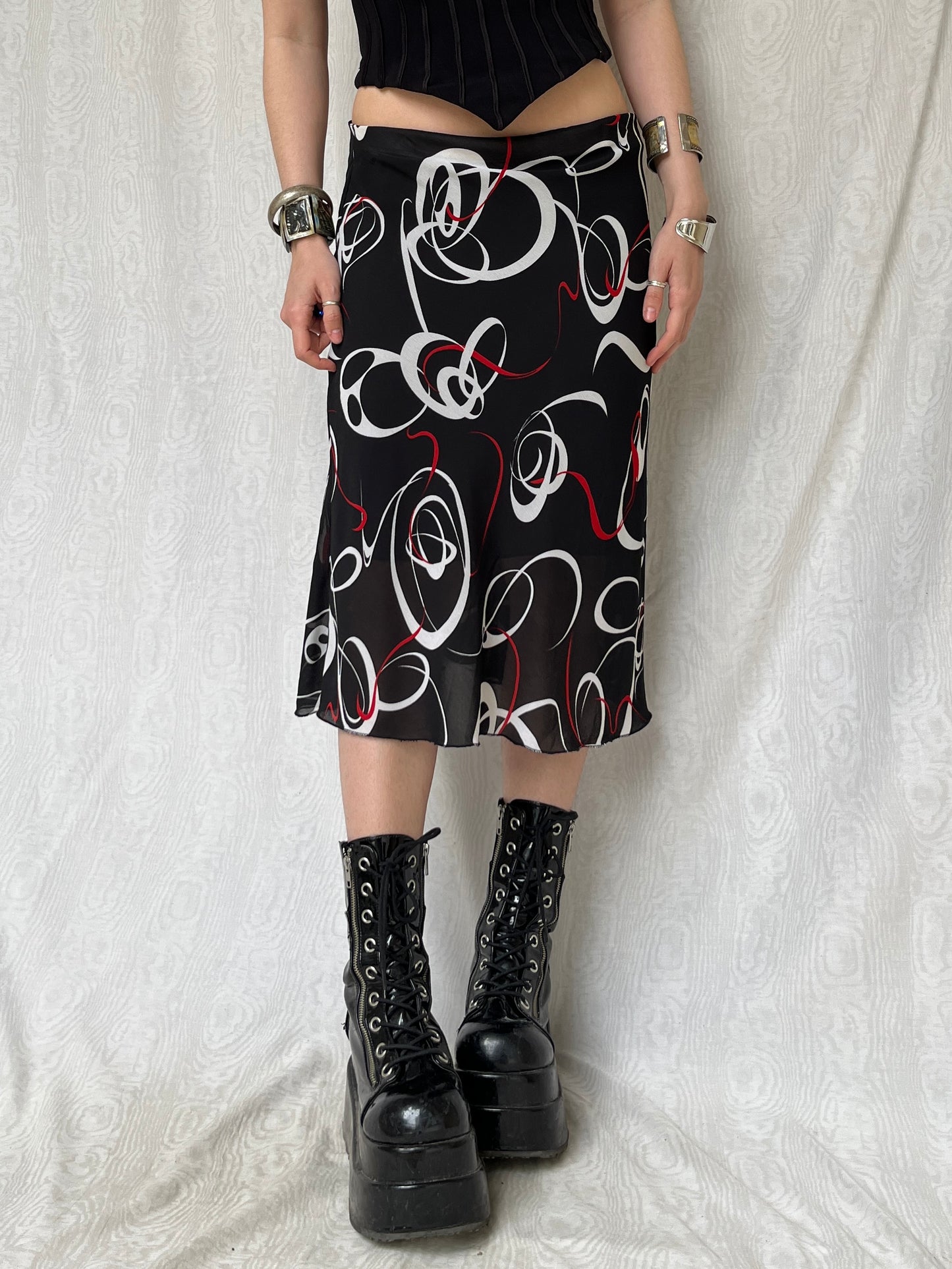 Vintage 90s Eclectic Grunge Graphic Midi Skirt (S/M)