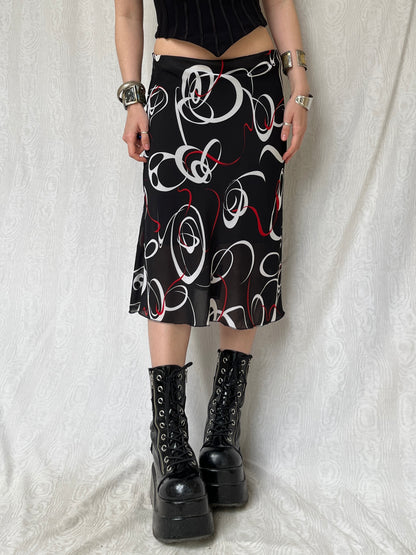 Vintage 90s Eclectic Grunge Graphic Midi Skirt (S/M)