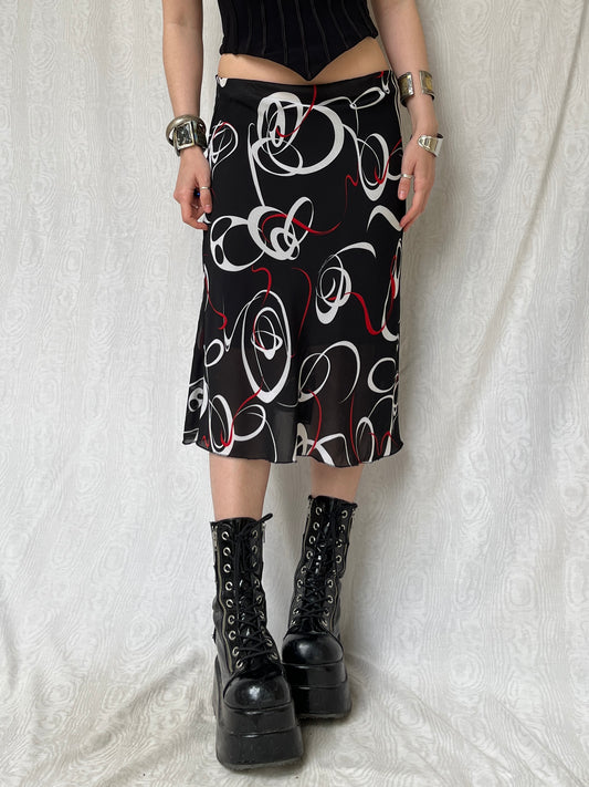 Vintage 90s Eclectic Grunge Graphic Midi Skirt (S/M)