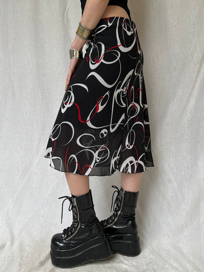 Vintage 90s Eclectic Grunge Graphic Midi Skirt (S/M)