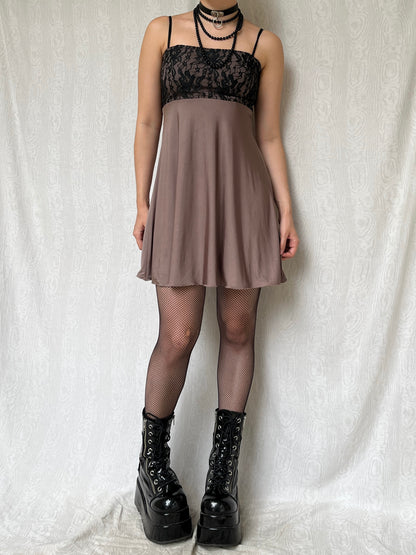 Vintage 00s Romantic Goth Mini Babydoll Dress w Lace Bust (S/M)