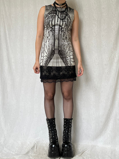Vintage 00s Save the Queen Eclectic Graphic Mini Dress (S)