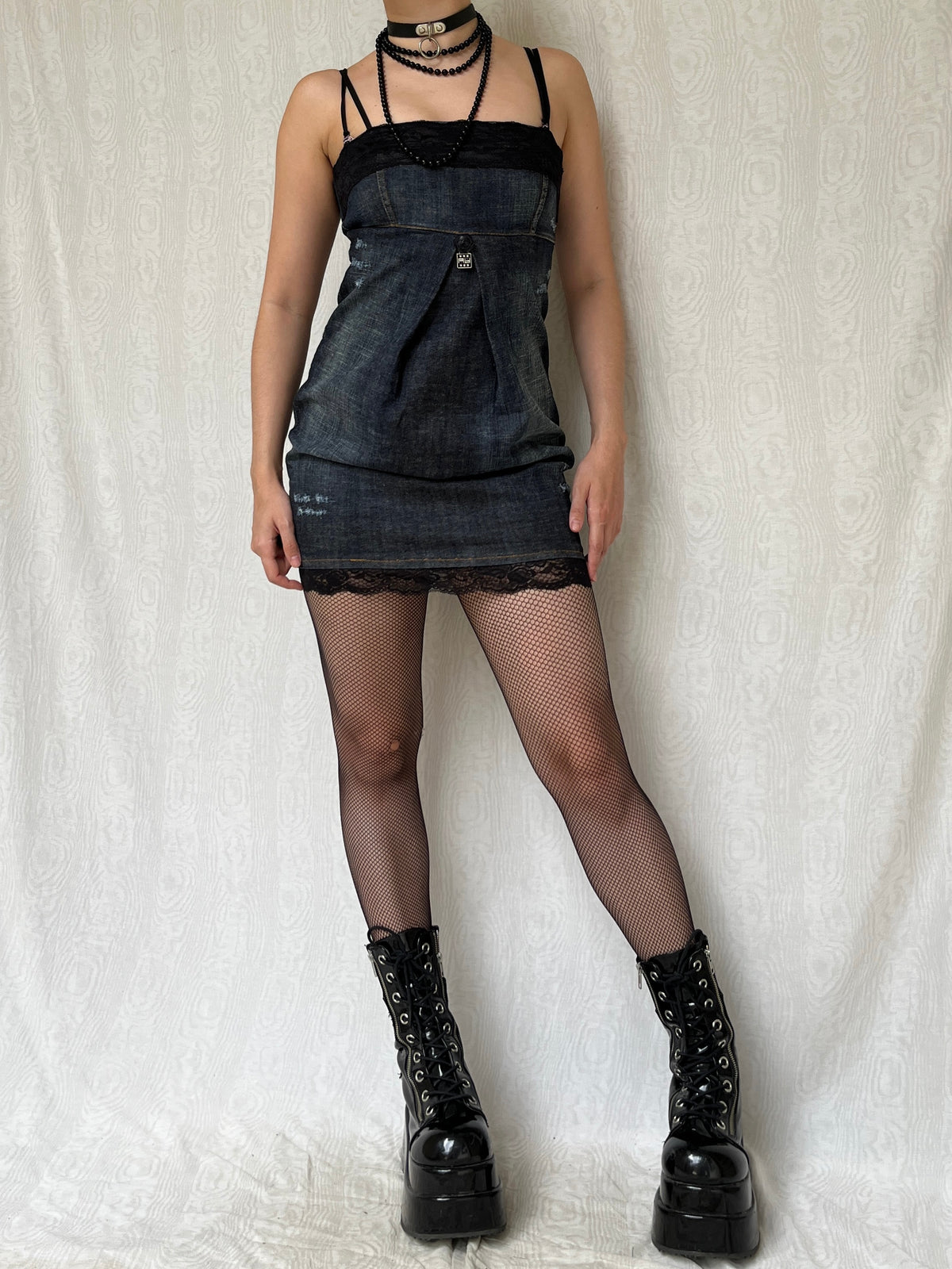 Vintage 00s Sleaze Denim Balloon Mini Dress (S)
