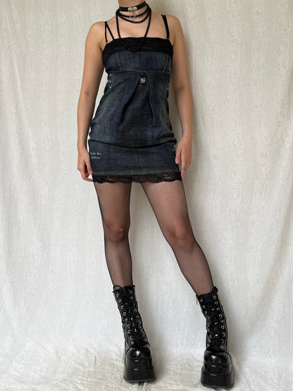 Vintage 00s Sleaze Denim Balloon Mini Dress (S)