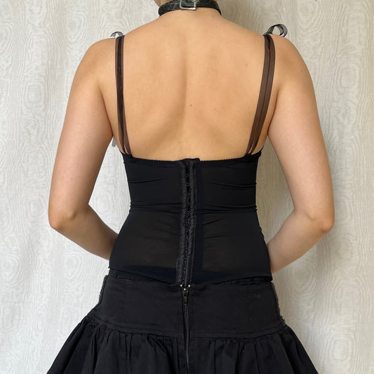 Vintage 00s Romantic Goth Black Lace Corset (S)