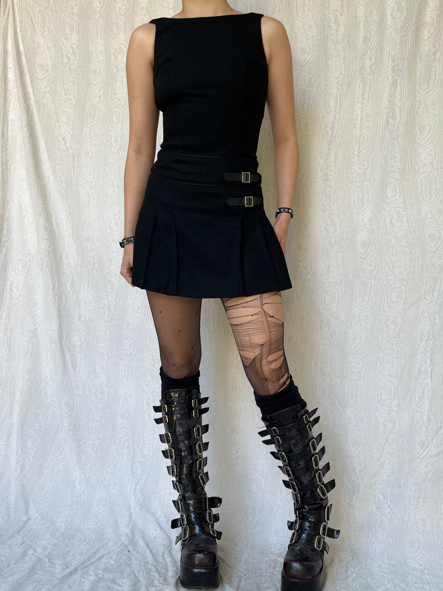 Vintage 00s Goth Schoolgirl Black Mini Dress (XS)