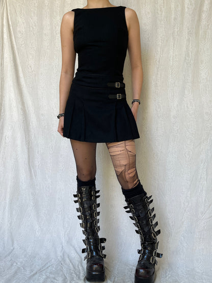 Vintage 00s Goth Schoolgirl Black Mini Dress (XS)