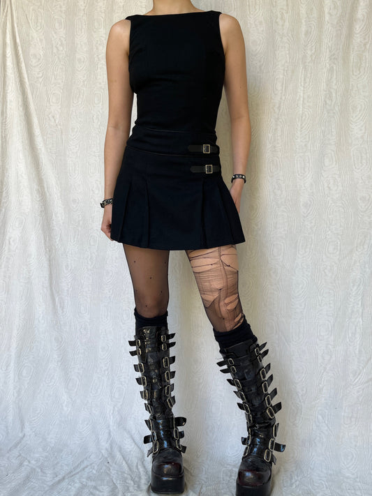 Vintage 00s Goth Schoolgirl Black Mini Dress (XS)