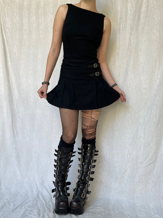 Vintage 00s Goth Schoolgirl Black Mini Dress (XS)
