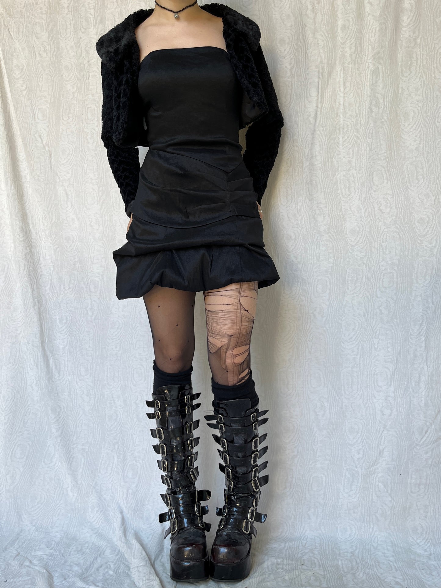 Vintage 00s Gothic Prom Queen Balloon Mini Dress (S)