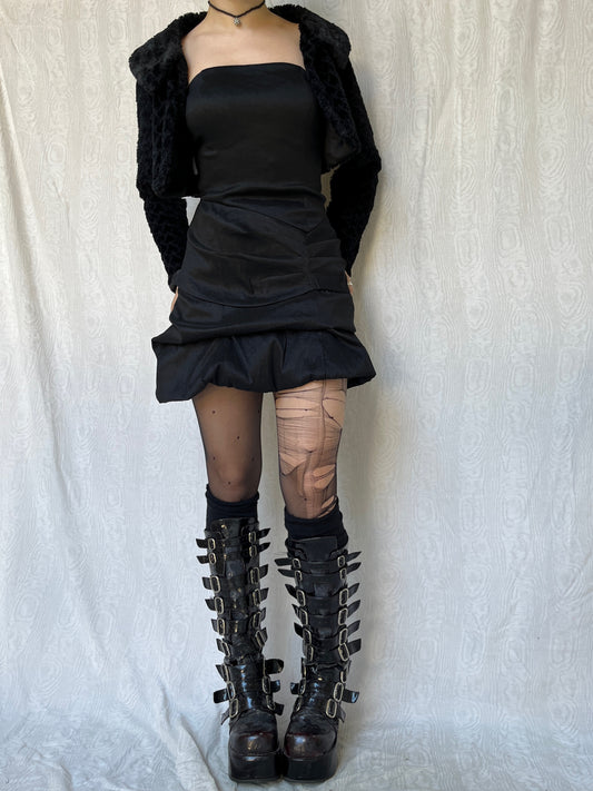 Vintage 00s Gothic Prom Queen Balloon Mini Dress (S)