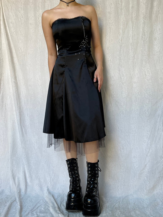Vintage 00s Gothic Prom Black Dress (M/L)