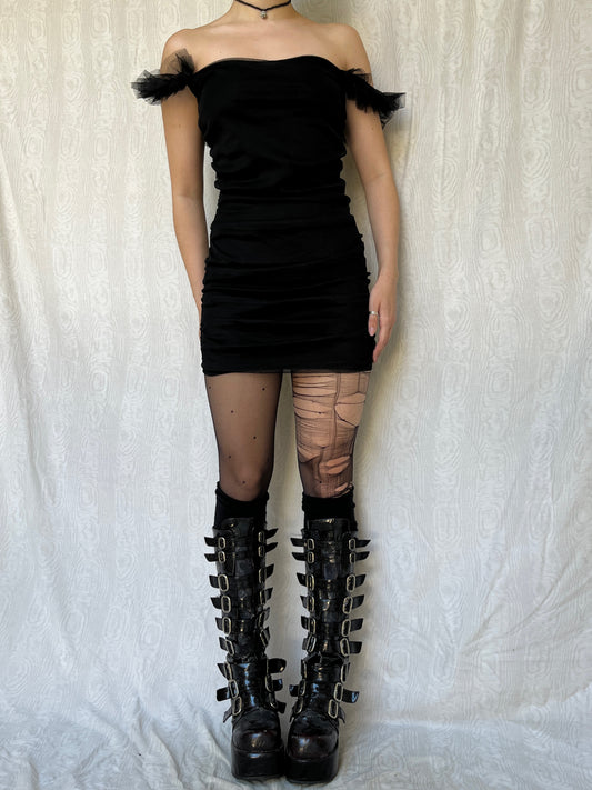 Vintage 00s Clubwear Black Mini Dress (S)
