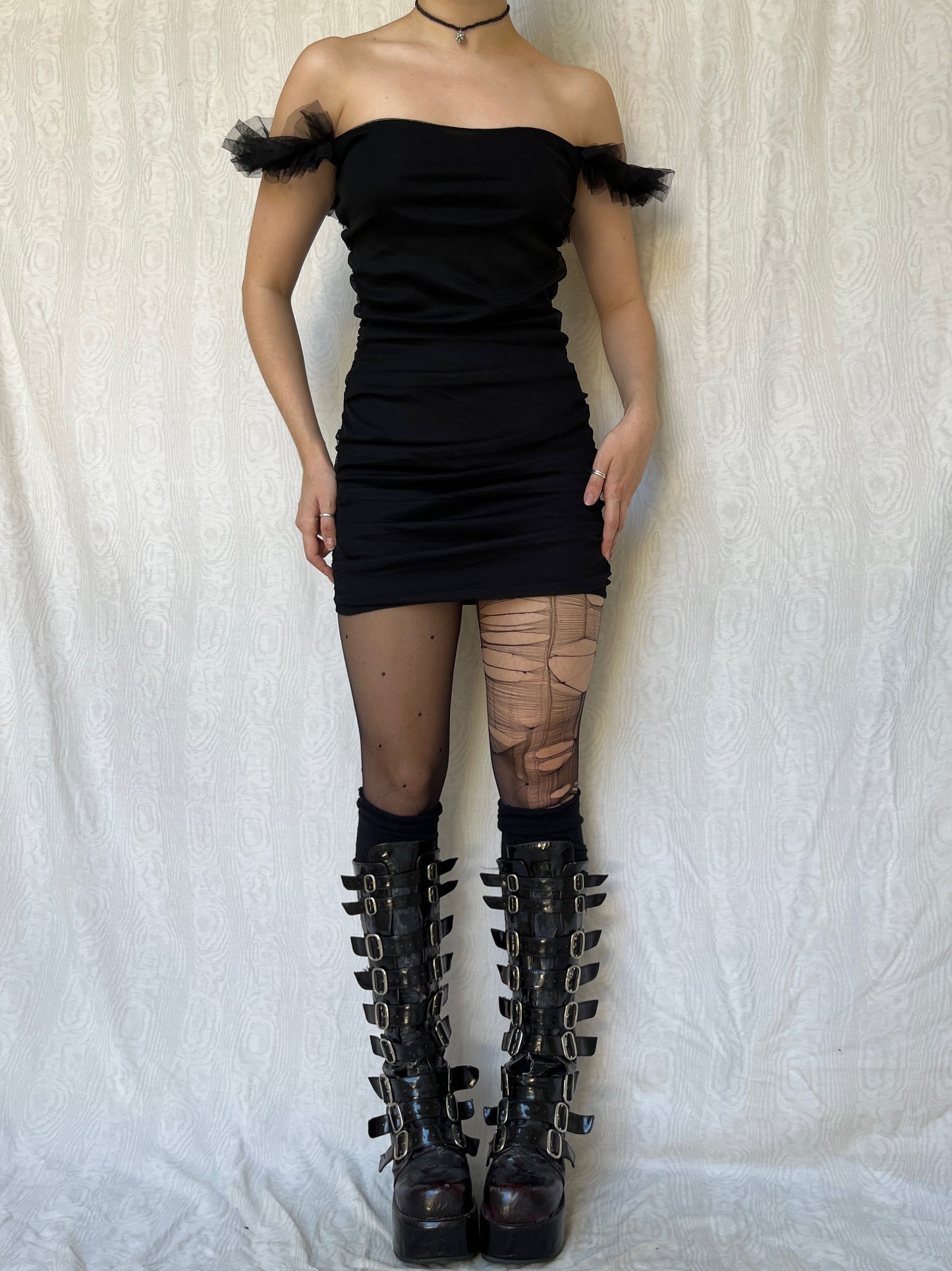 Vintage 00s Clubwear Black Mini Dress (S)