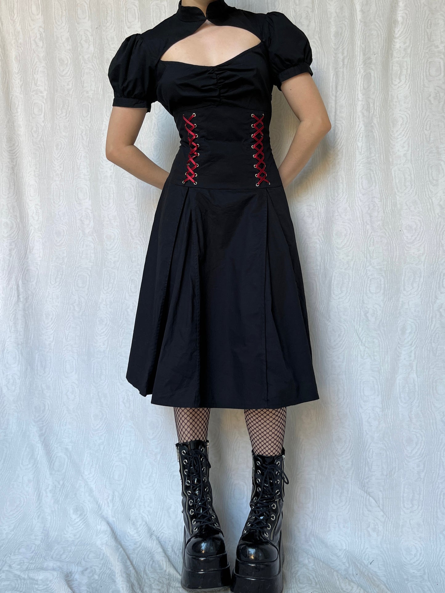 Vintage 00s Gothic Black Midi Dress (M/L)