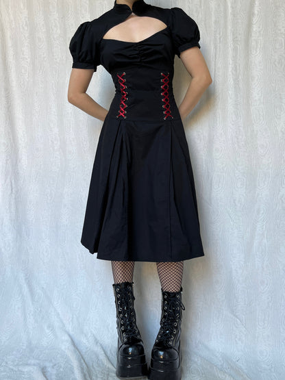 Vintage 00s Gothic Black Midi Dress (M/L)