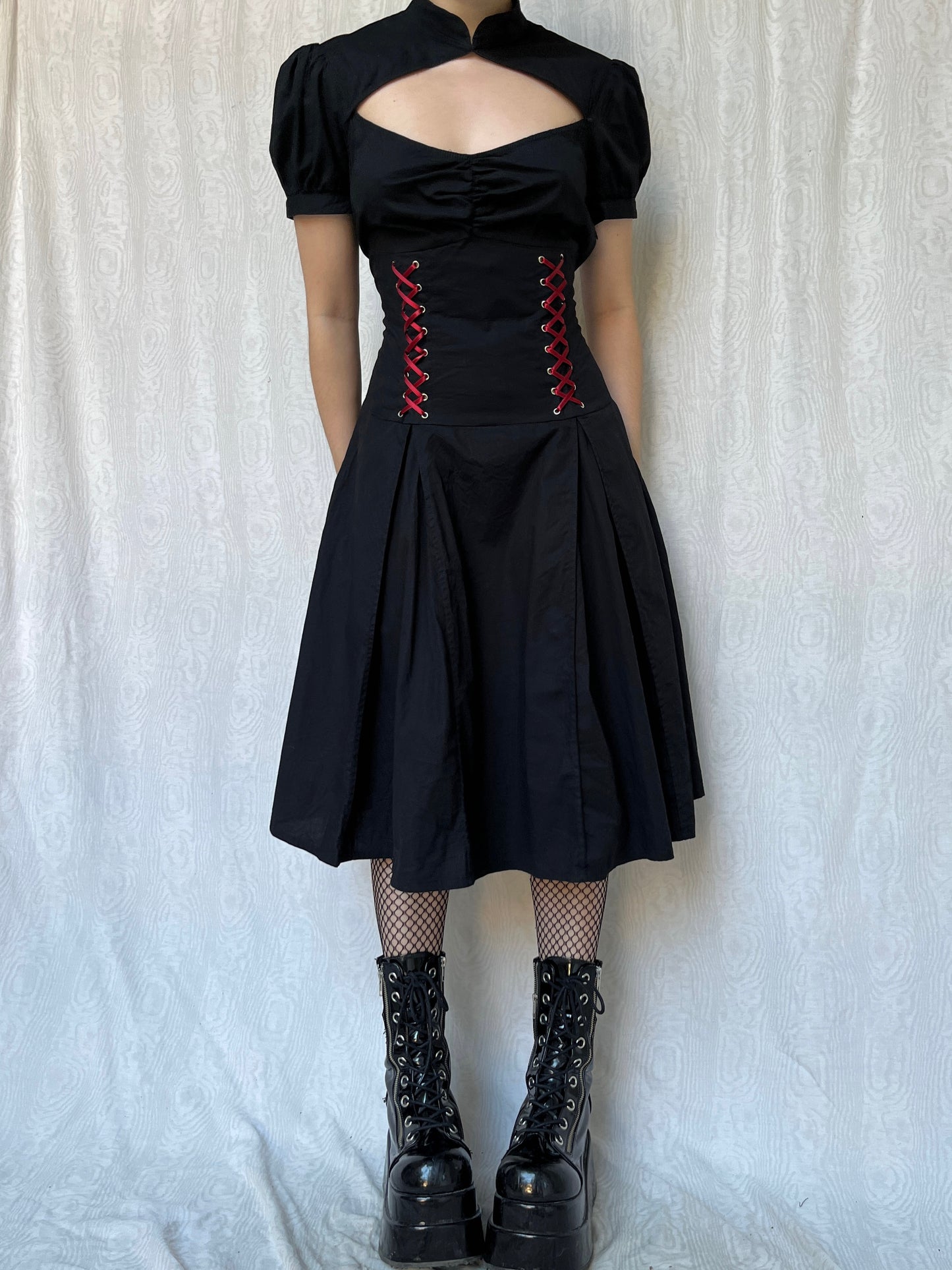 Vintage 00s Gothic Black Midi Dress (M/L)