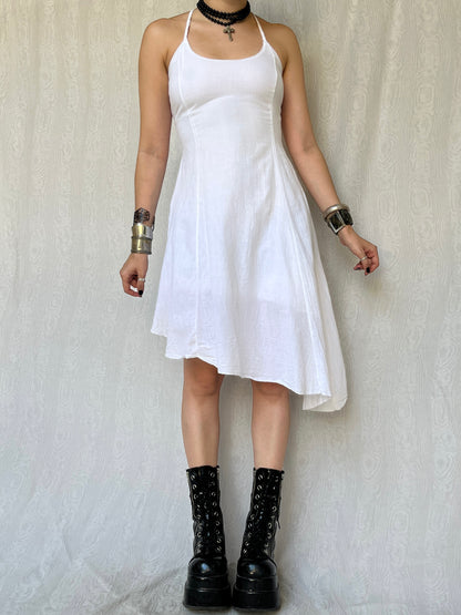 Vintage 00s Fairy Asymmetric White Halter Dress (S)
