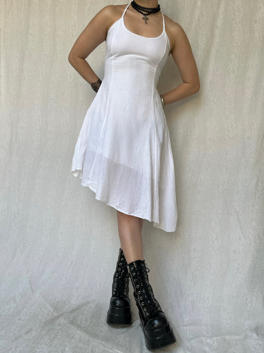 Vintage 00s Fairy Asymmetric White Halter Dress (S)
