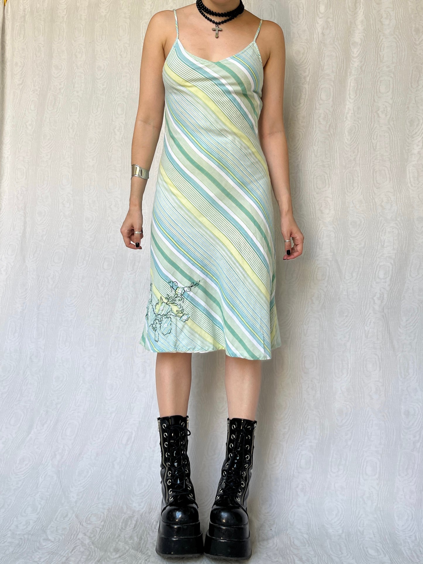 Vintage 00s Surf Crush Striped Midi Dress (S)