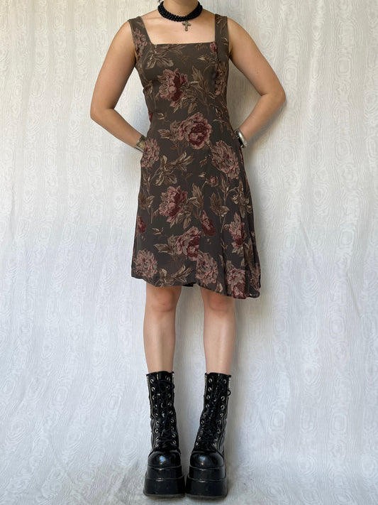 Vintage 90s Forest Fairy Grunge Square Neck Dress (S/M)