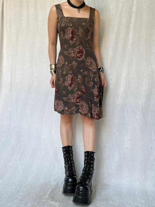 Vintage 90s Forest Fairy Grunge Square Neck Dress (S/M)