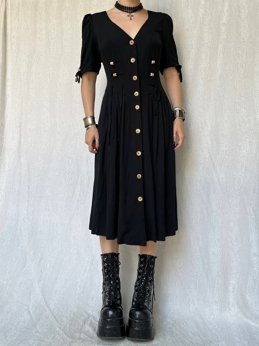 Vintage 90s Cottage Witchy Midi Black Dress (M/L)