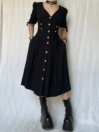 Vintage 90s Cottage Witchy Midi Black Dress (M/L)