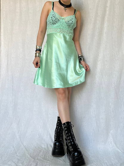 Vintage 00s Romantic Babydoll Satin & Lace Mini Dress (S)