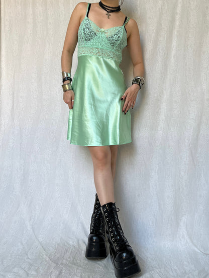 Vintage 00s Romantic Babydoll Satin & Lace Mini Dress (S)