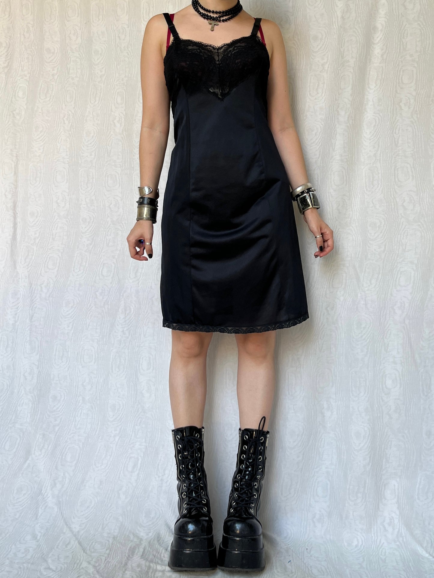 Vintage 00s Romantic Goth Lingerie Mini Dress (L)