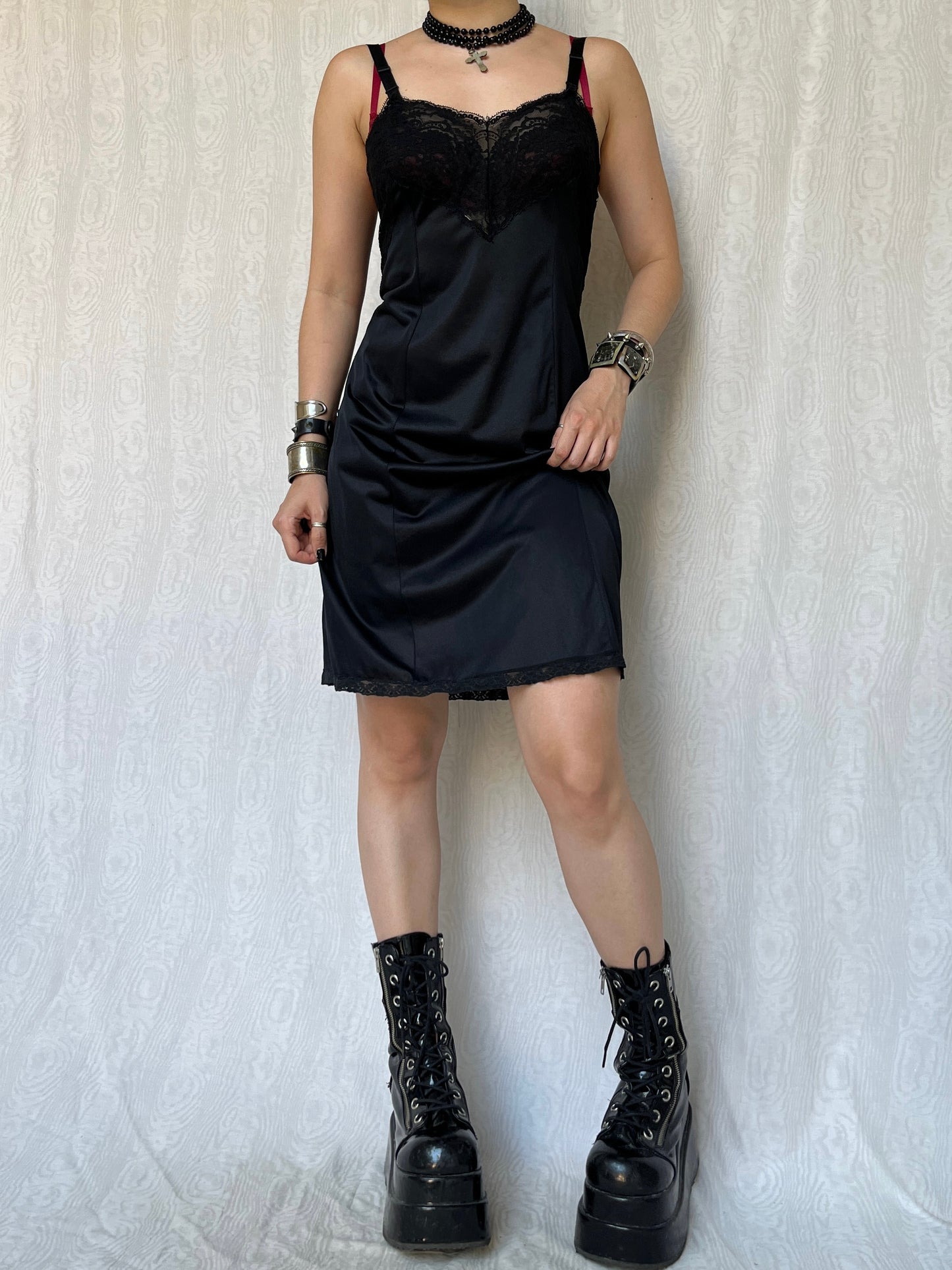 Vintage 00s Romantic Goth Lingerie Mini Dress (L)