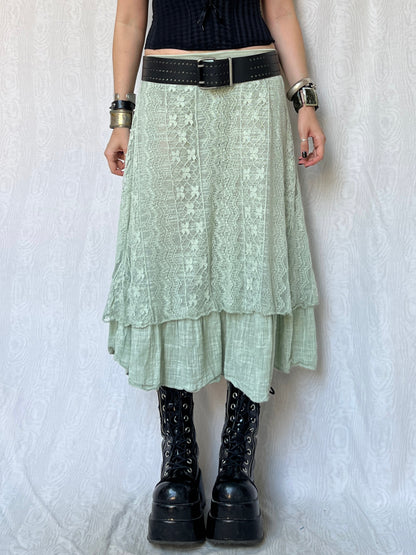 Vintage 00s Fairy Sleaze Lace Mint Maxi Skirt (S)