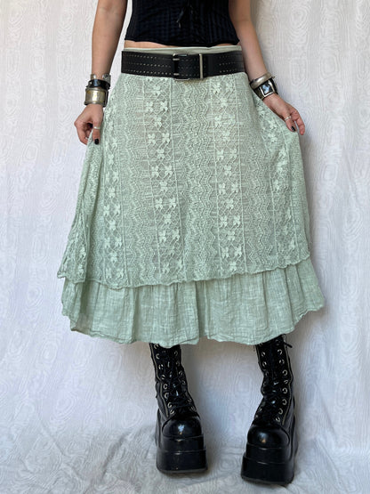 Vintage 00s Fairy Sleaze Lace Mint Maxi Skirt (S)