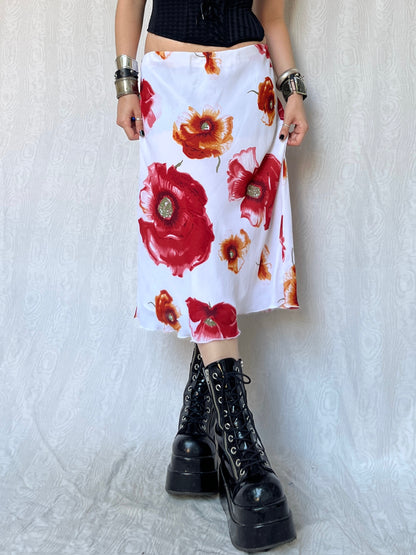 Vinatge 90s Eclectic Floral Graphic Midi Skirt (M)