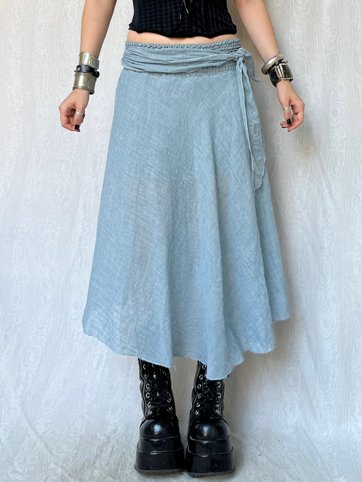 Vintage 00s Downtown Grungy Light Blue Maxi Skirt (XS/S)