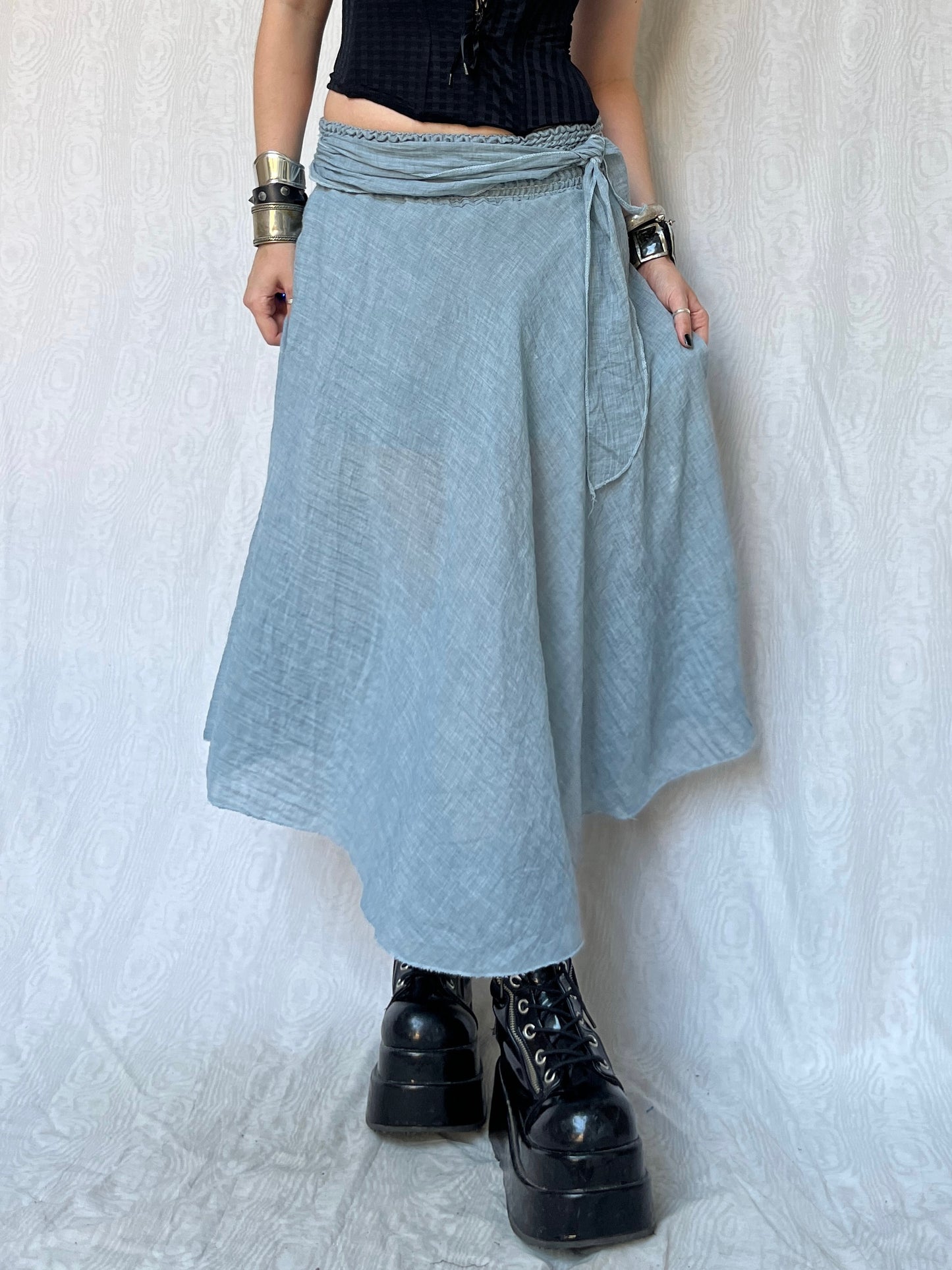 Vintage 00s Downtown Grungy Light Blue Maxi Skirt (XS/S)