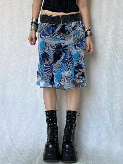 Vintage 00s Eclectic graphic Mesh Knee Skirt (S/M)