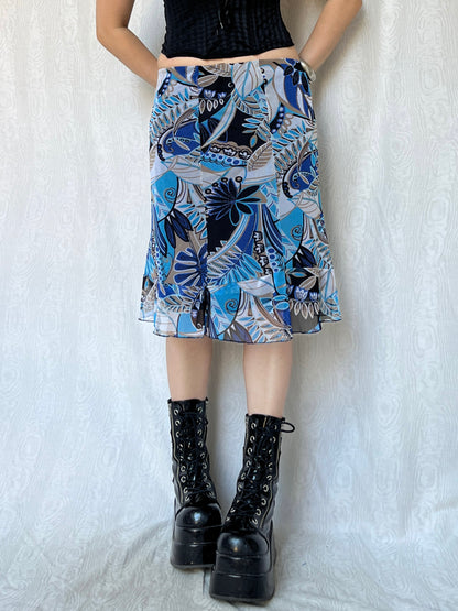 Vintage 00s Eclectic graphic Mesh Knee Skirt (S/M)