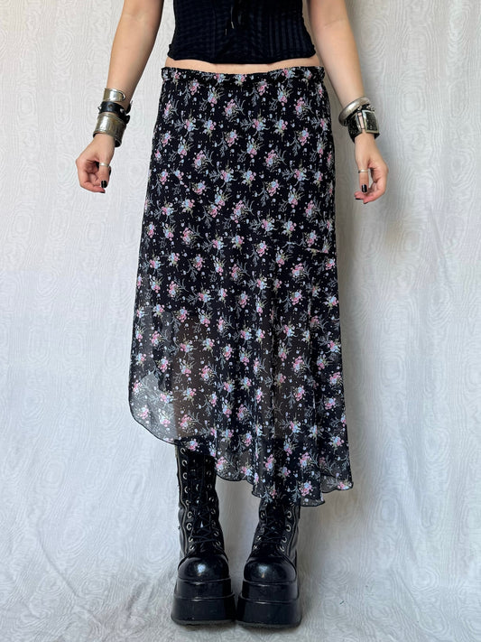 Vintage 00s Grunge Fairy Asymmetric Maxi Skirt (S/M)
