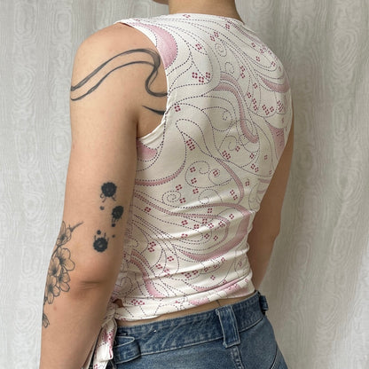 Vintage 00s Romcom Graphic Cowl White Top (S)