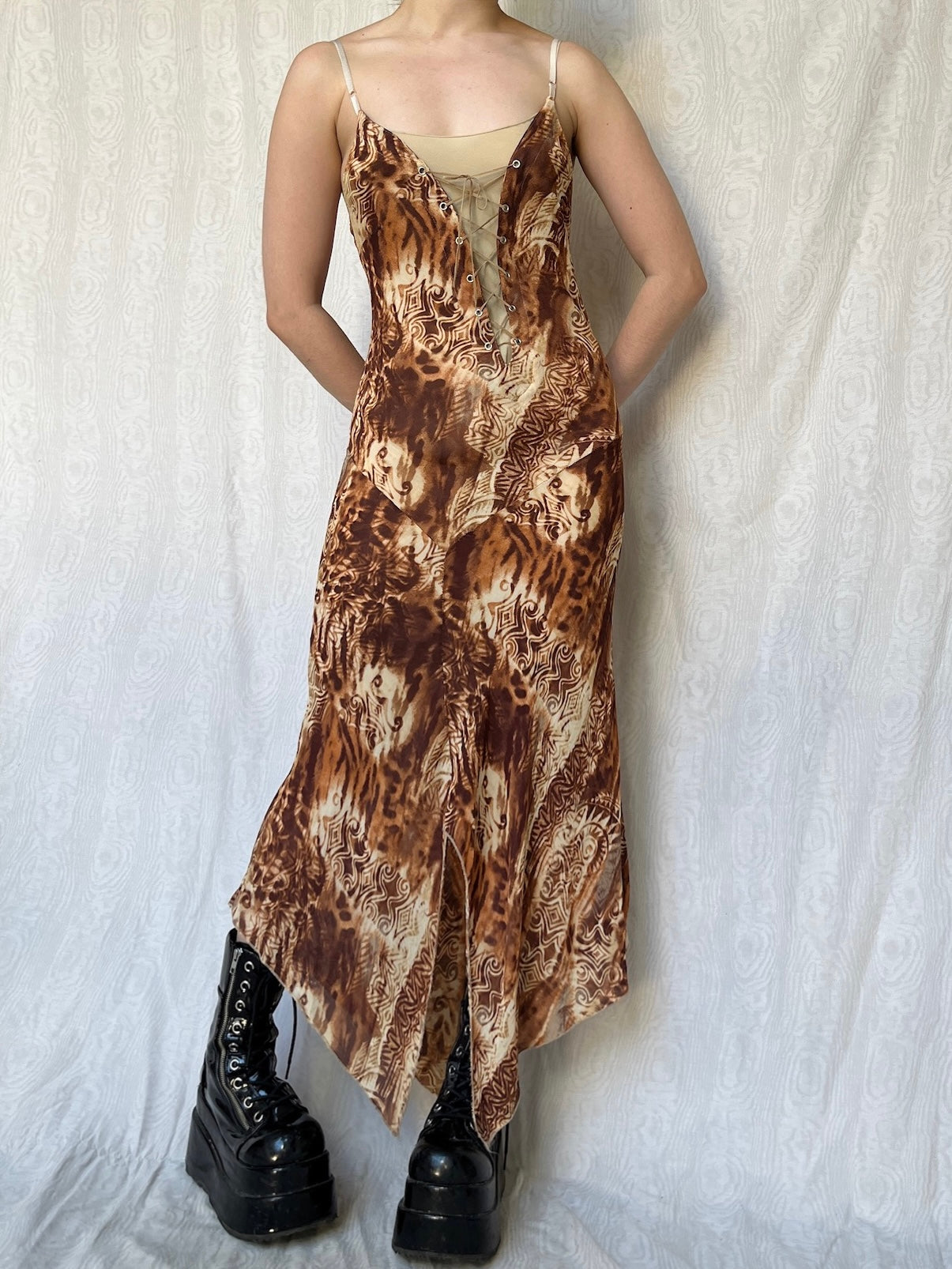 Vintage 00s Eclectic Animal Print Maxi Dress (S)