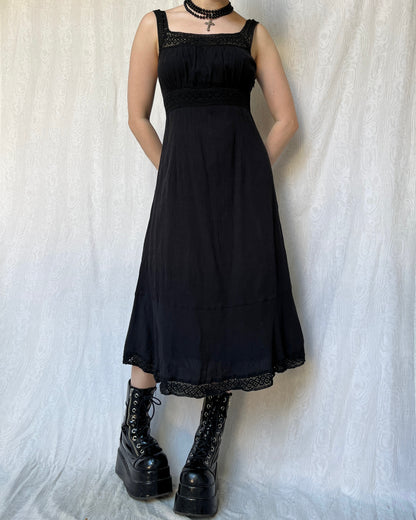 Vintage 00s Grunge Fairy Black Midi Dress (S)