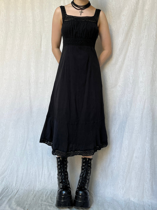 Vintage 00s Grunge Fairy Black Midi Dress (S)